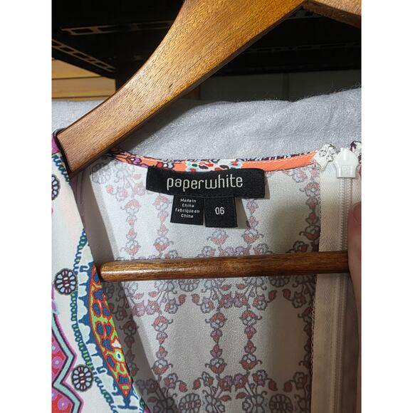 Paperwhite Silk Slip Maxi Dress Women's 6 Boho Tribal Print Sleeveless A-Line - Picture 2 of 7